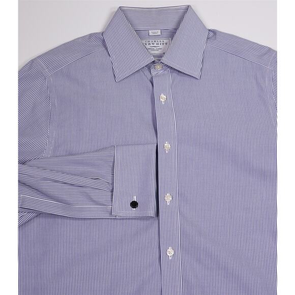 Charles Tyrwhitt Blue White Striped Non Iron Slim Fit Dress Shirt (38) 15-33 - Picture 1 of 7